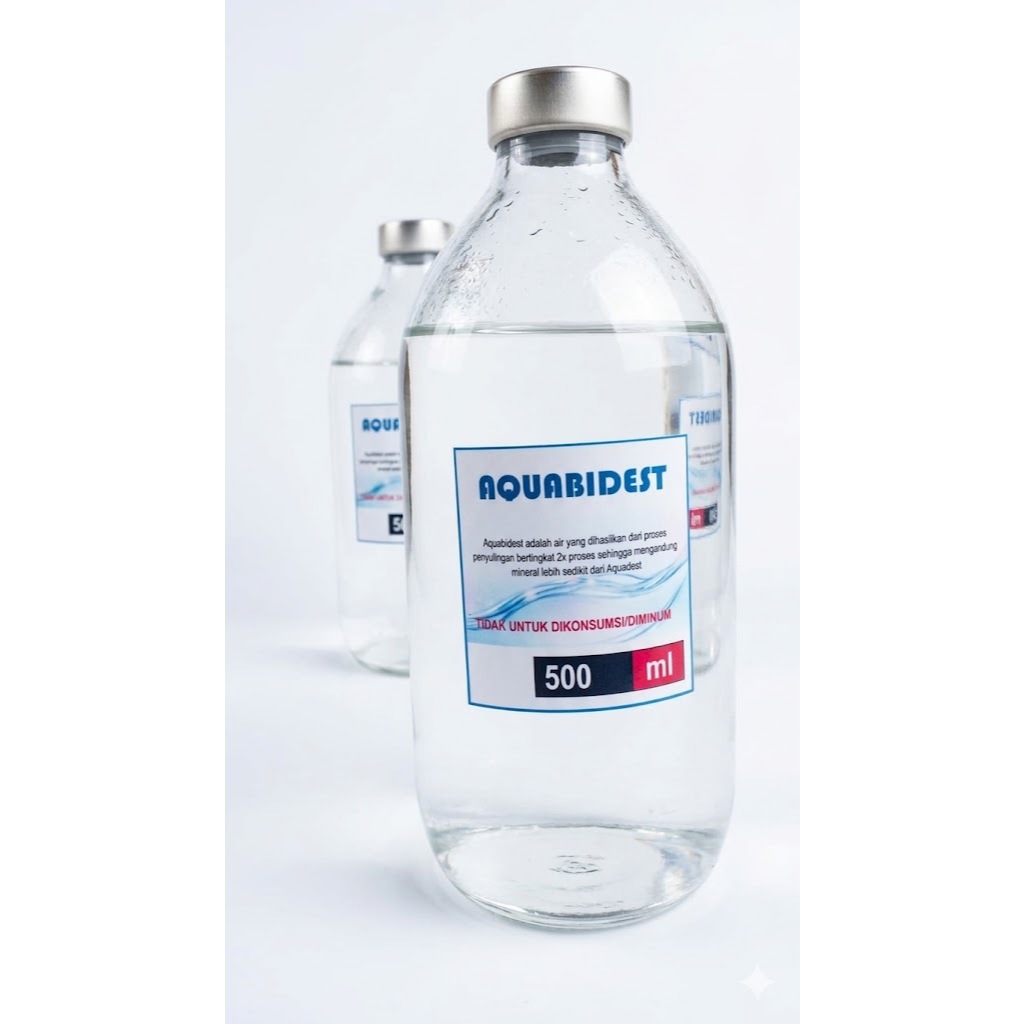 Air Bebas Pirogen, Aquabidest Kemasan 500ml, botol kaca