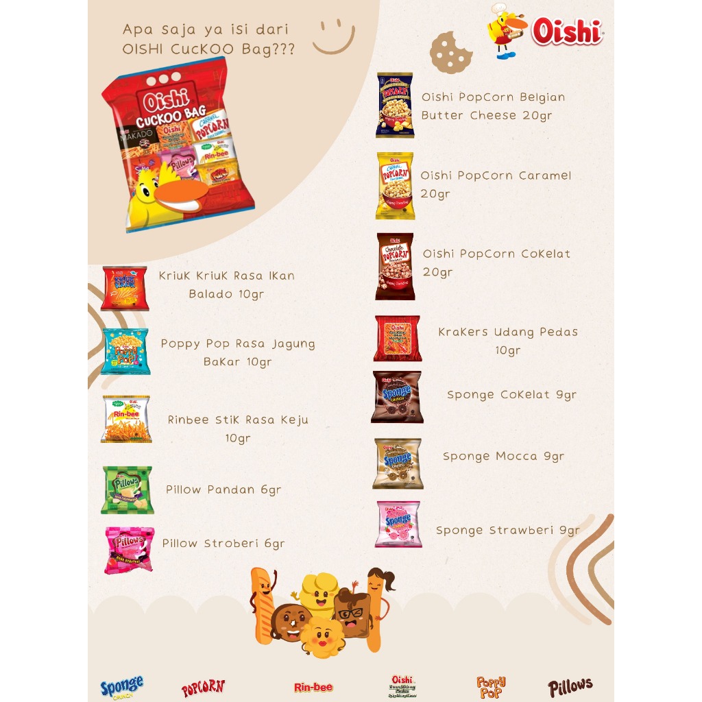 OISHI SNACK CUCKOO BAG ISI 12 / PAKET SNACK ULTAH OISHII / HAMPERS SNACK