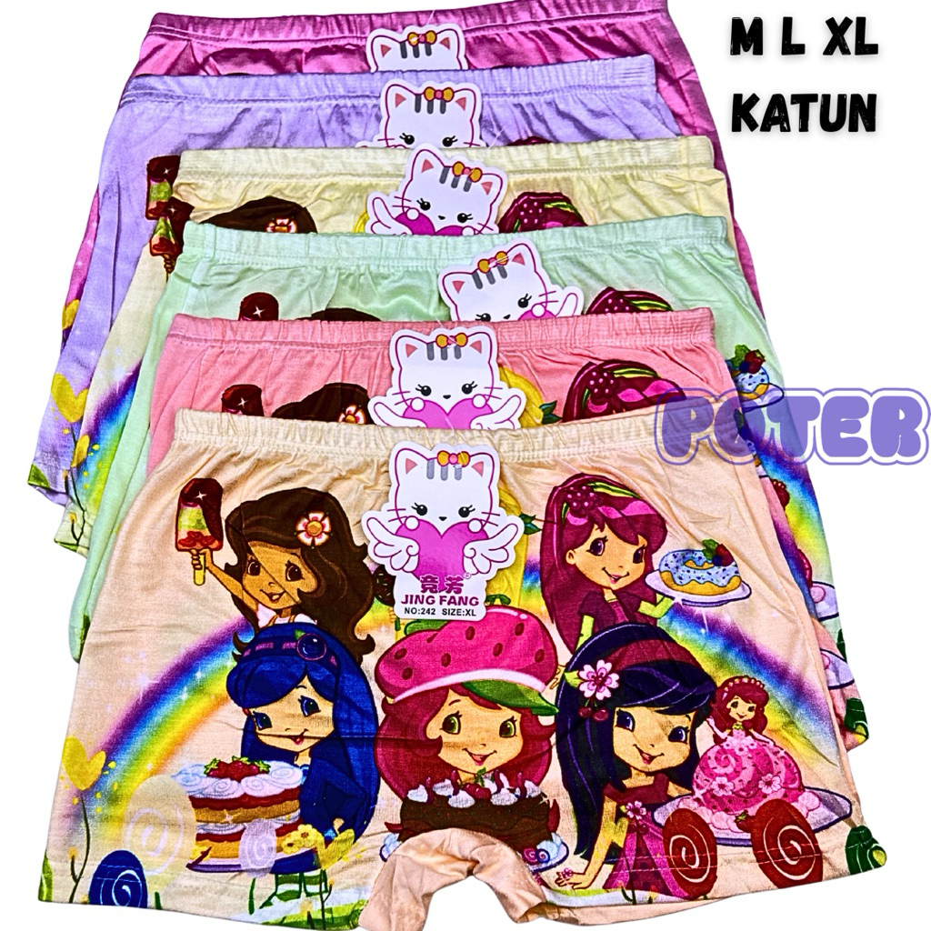 boxer anak perempuan celana dalam anak 3/6 pcs motif katun adem nyaman size M L XL bonita seamless