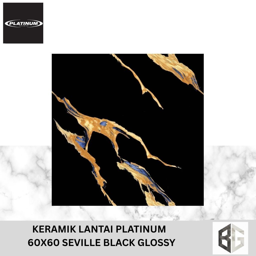 KERAMIK LANTAI PLATINUM Seville Black Glossy 60x60