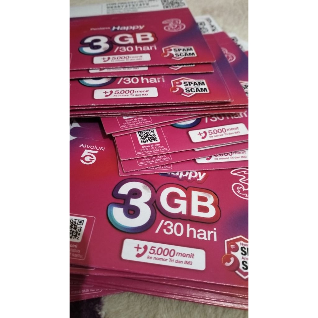 Kartu Perdana Tri 3GB Kuota Nasional, Masa Aktif 30 Hari