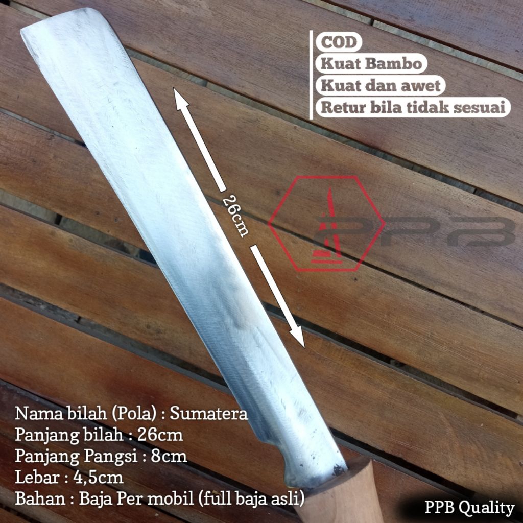 Golok Mentahan Pola Sumatera 26cm Bahan Baja Per & Bearing Murni Kuat, Ramping & tajam tidak repot m