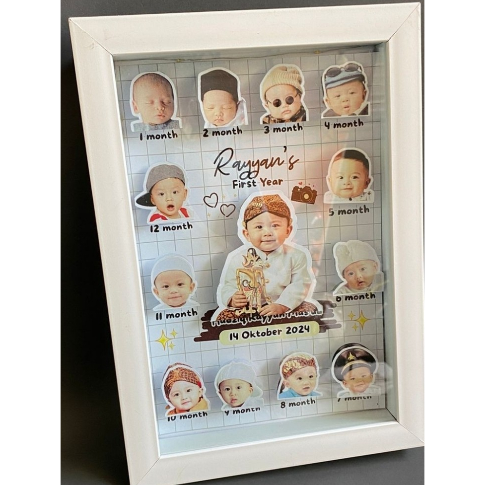 Milestone Bayi 1–12 Bulan | Frame Foto Bayi Aesthetic | Kado Unik | Kado Ulang Tahun Bayi