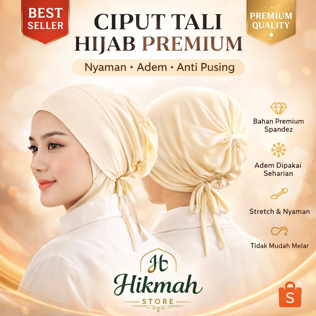 Ciput Tali Hijab Premium Spandex Inner Hijab Wanita Anti Pusing Ciput Ninja Tali Belakang Dalaman Hi