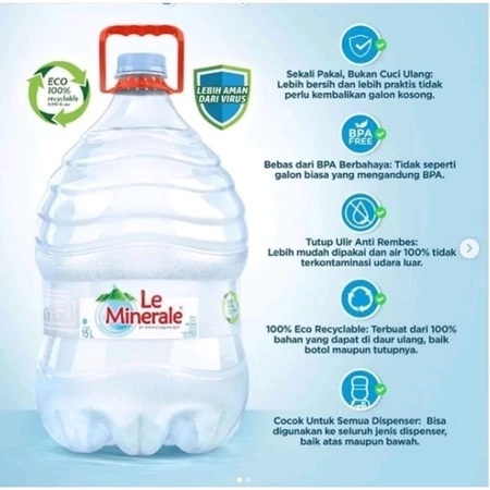 Le Minerale Galon 15 Liter air mineral putih bersegel Segar isi 1 galon
