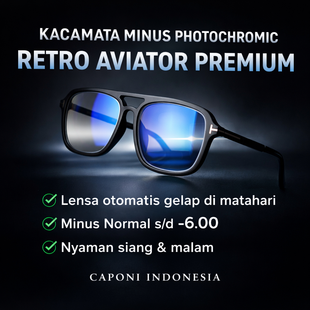 Frame Kacamata Minus Aviator Pria Wanita Lensa Photocromic Gaya Retro Keren Kaca Mata Anti Radiasi