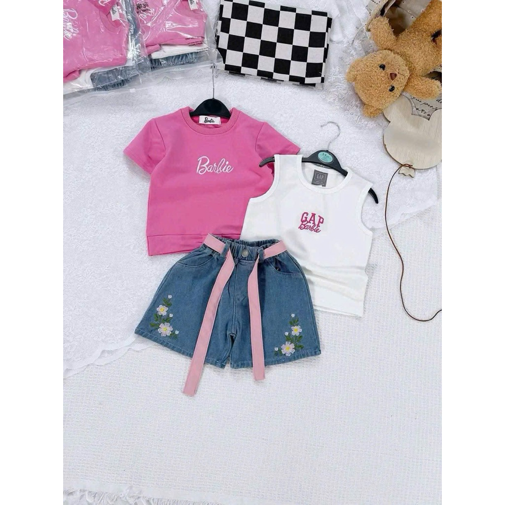 Set Anak Perempuan 3in1 Set Barbie GAP Set Korea Anak Cewek Murah