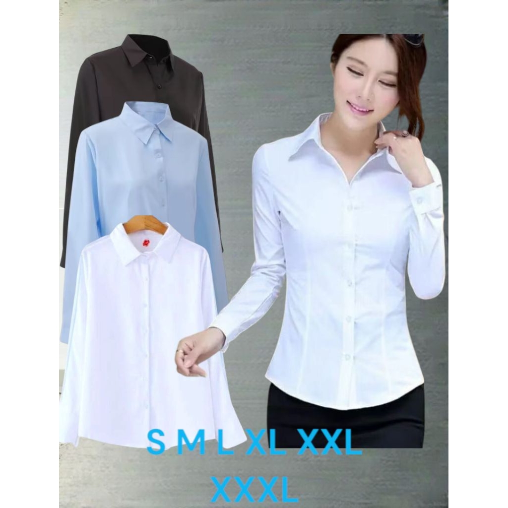 Kemeja Wanita Putih Lengan Panjang -  Baju Kemeja  wanita Hem Kantor  Formal Baju Ospek Big Size Jum