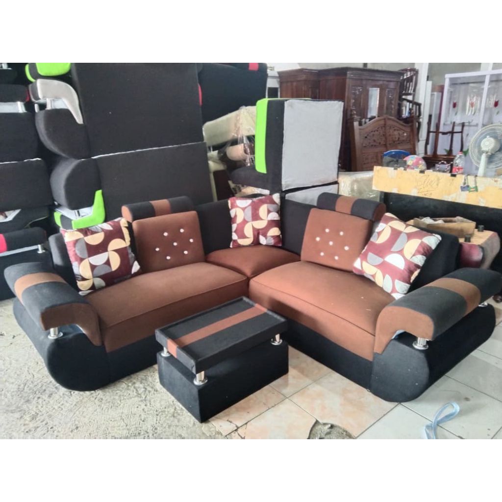 Sofa L Sudut angsa+Meja kaca