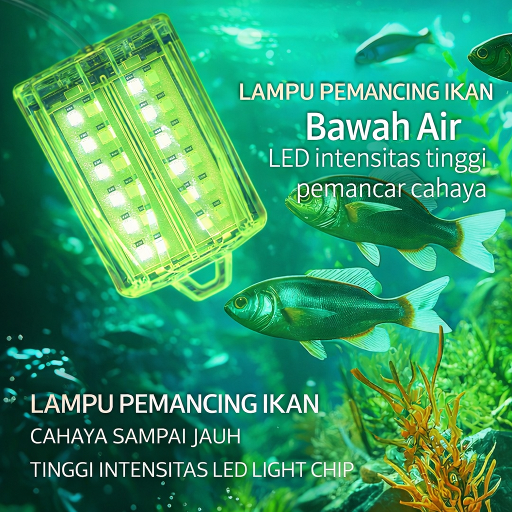 Lampu Celup Nelayan LED Hijau Putih Alat Pemikat Ikan Tahan Air