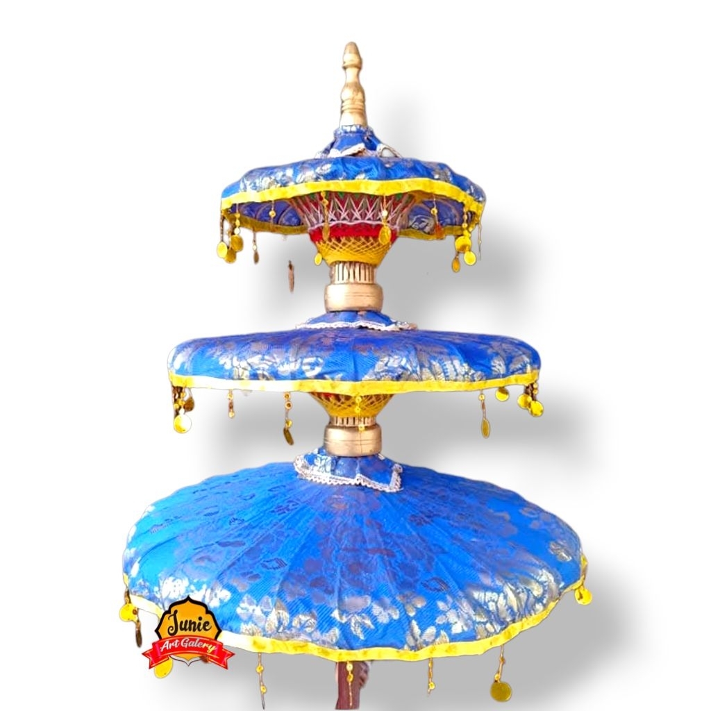 Payung Keraton Susun 3 biru Motif bunga Emas / Payung hias dekorasi / songsong agung / payung tedung