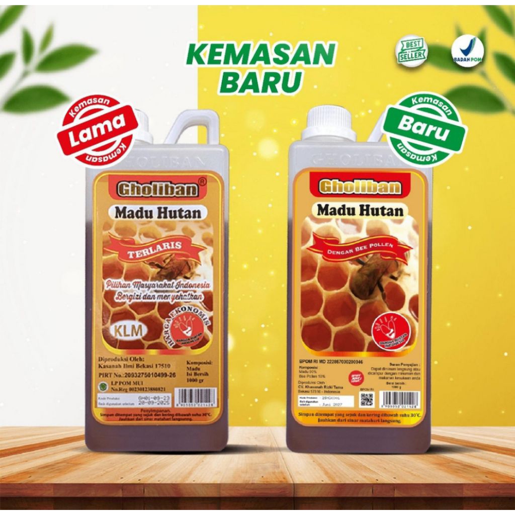 Madu Hutan Gholiban 1 Kg dengan Bee Pollen / 1kg Original Botol Timbul