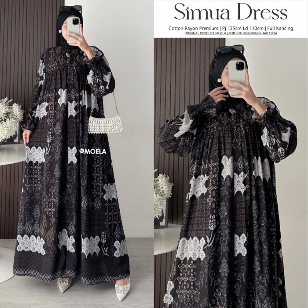 Gamis Midi dress busui motif kombinasi premium Brand Moela