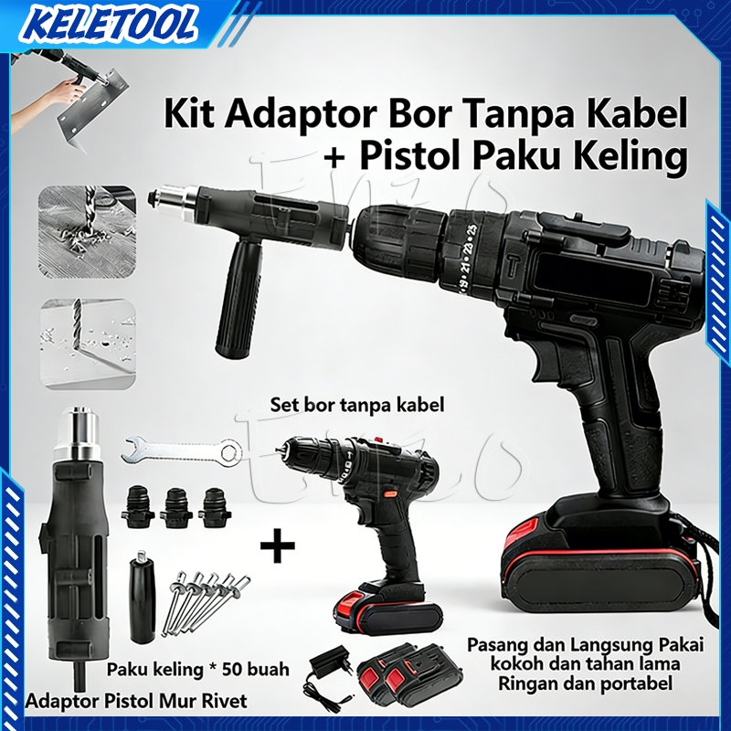 Kit Adaptor Pistol Rivet Elektrik Adaptor Pistol Mur Rivet Tanpa Kabel Tanpa Sikat Pistol Rivet Elek