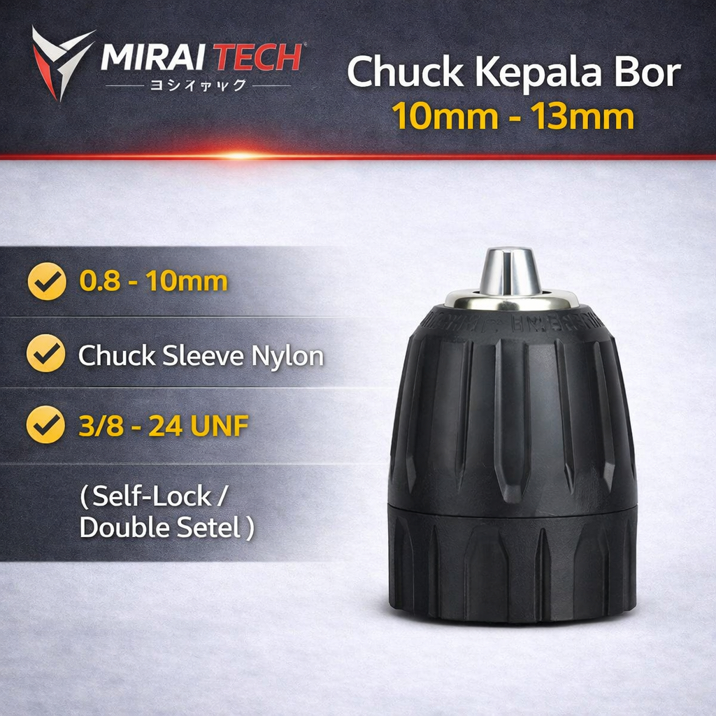 MiraiTech - Chuck Bor Drill Cordless Listrik Chuck Bor Keyless Rachet Full Metal