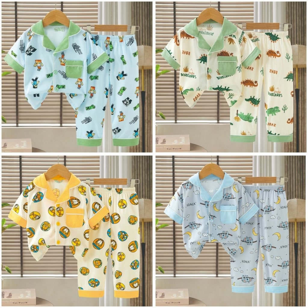 Piyama Panjang Pendek Kancing Depan Import Anak 1-12/13 tahun