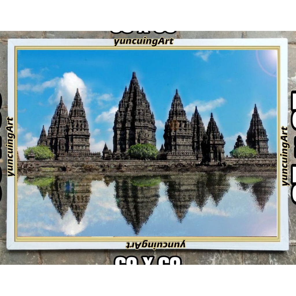 hiasan dinding lukisan cetak candi Prambanan plus bingkai ukuran 105*75