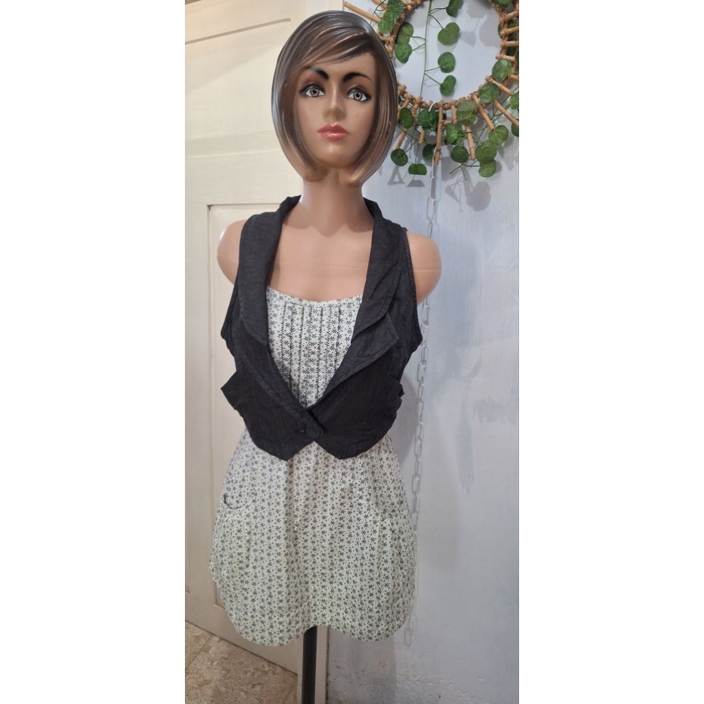 tunik kutung vest rompi hitam bunga vintage size 12 th - remaja - dewasa