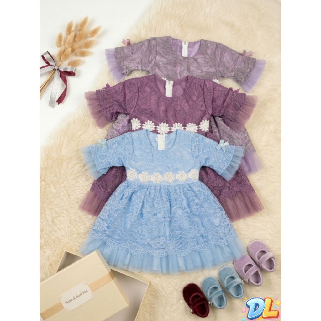 PROMO Baju/Gaun Pesta Anak Full Brokat Pita Usia 1 - 2 Tahun