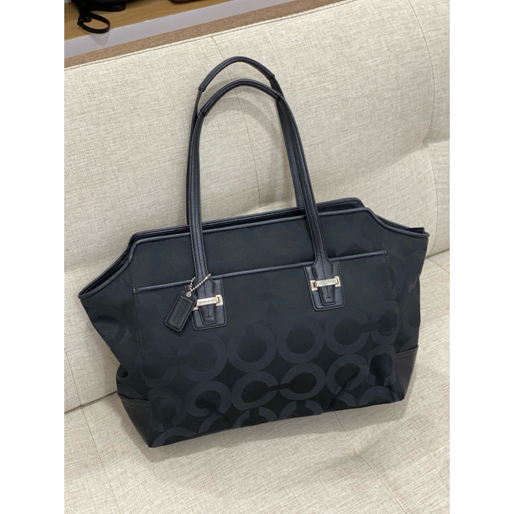 Co*chh Taylor Op Art Alexis Carryall Bag in black sateen with leather trim