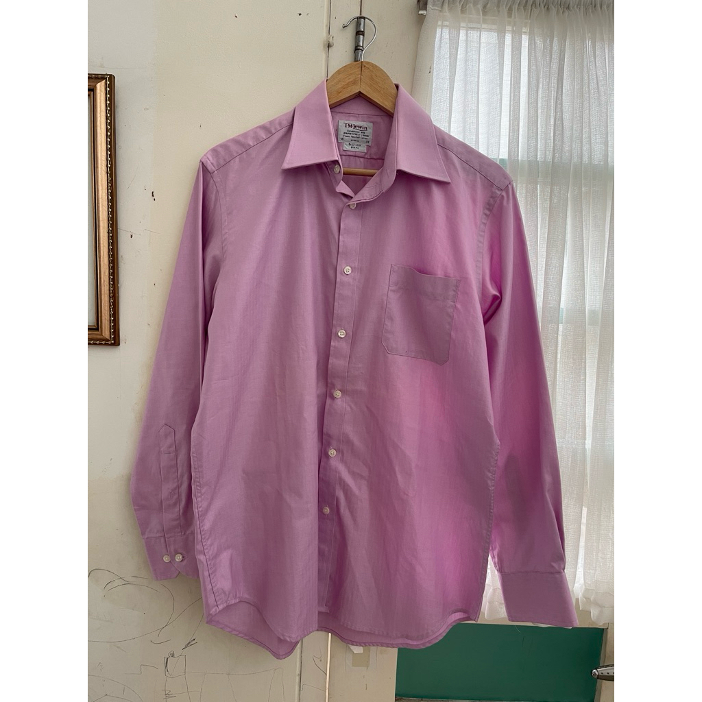 Preloved AUTHENTIC Kemeja Lengan Panjang Pria Pink TM Lewin Slim Fit Size 16