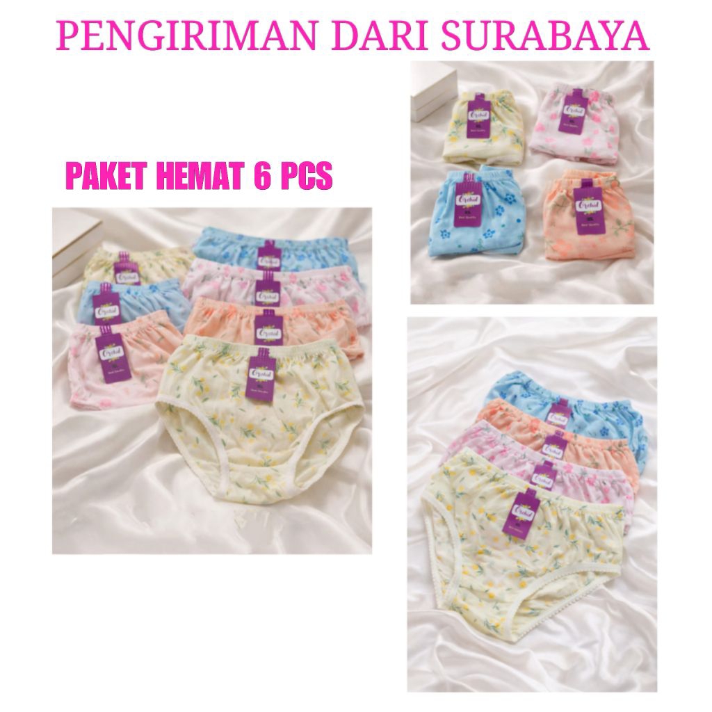 Paket 6 Pc Celana Dalam Wanita CD Wanita Orchid Jumbo Murah Motif Bunga Bukan Orin