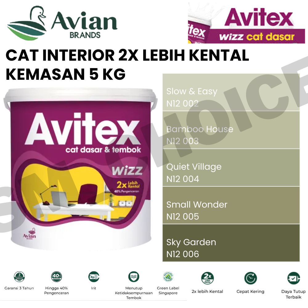 AVIAN AVITEX WIZZ 5KG CAT TEMBOK 5KG HIJAU SAGE / SAGE GREEN / HIJAU 5KG CAT TEMBOK 2X LEBIH KENTAL