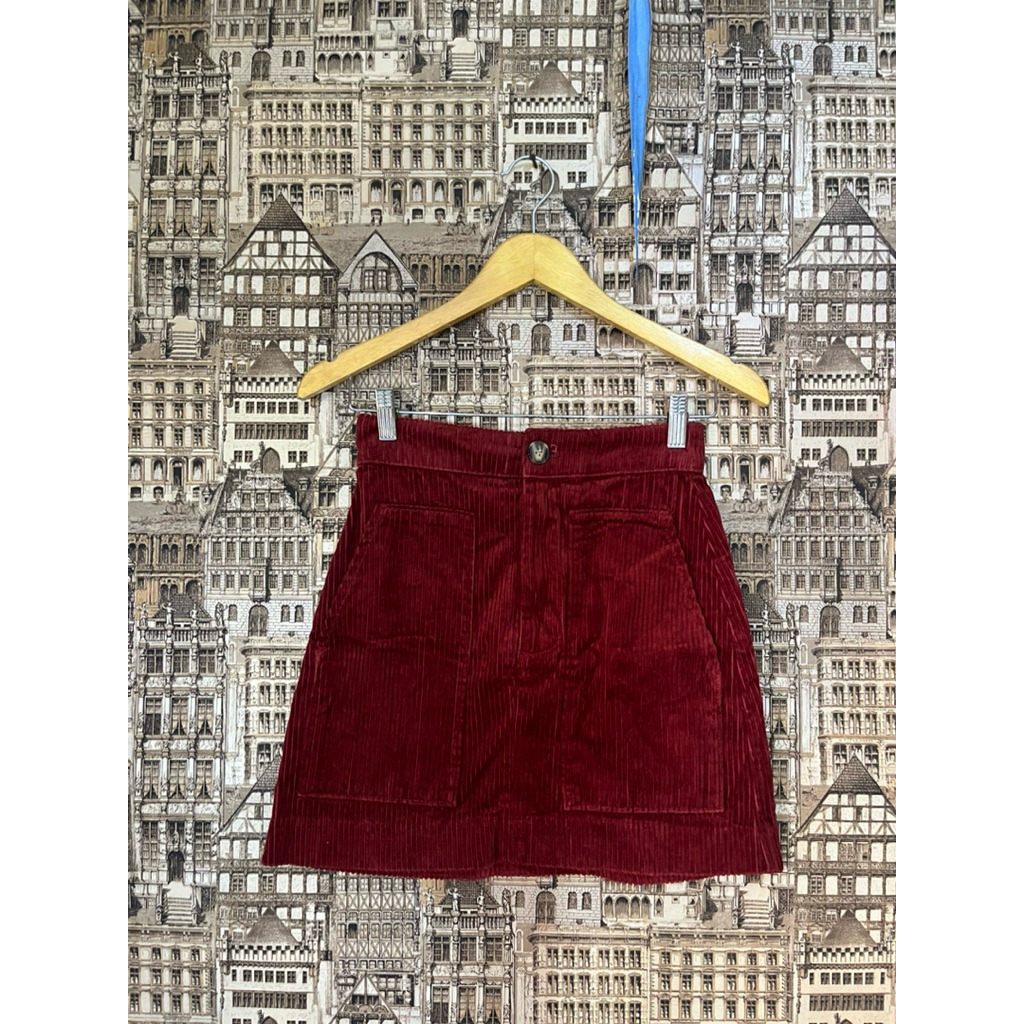 Preloved ROK PENDEK CORDUROY H&M_MAROON