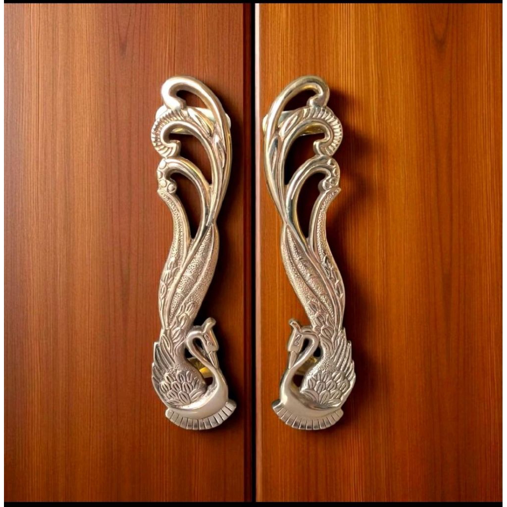 Handle Pintu Rumah Gagang Pintu Rumah Tarikan Pintu Rumah Kuningan Motif Merak - Gold