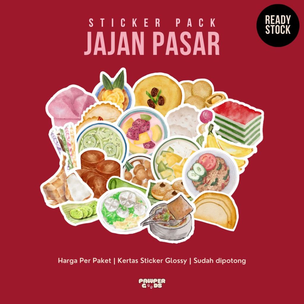 [PAWPERGOODS] 30pcs+ Stiker JAJAN PASAR | Paket Sticker | Sticker Pack Aesthetic Lucu