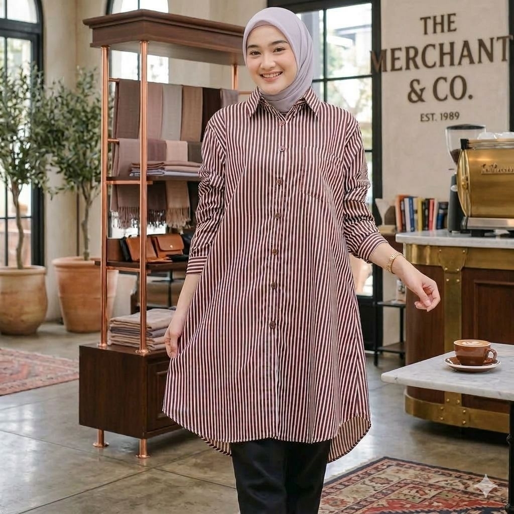 atasan wanita tunik katun salur dewasa