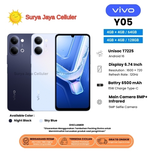 HP VIVO Y05 4/128GB, Y05 4/64GB, Y04S 4/128GB & Y04S 4/64GB (GARANSI RESMI VIVO 1 TAHUN)