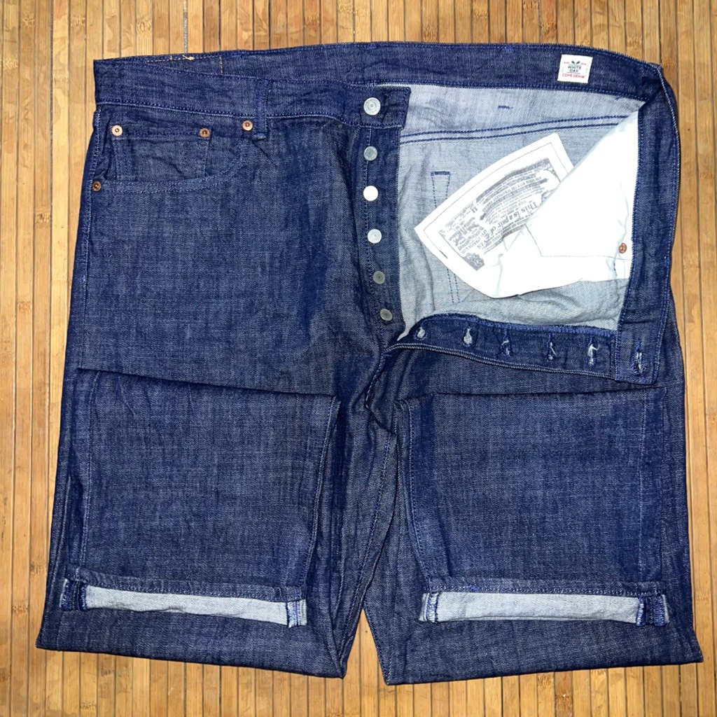 LEVIS 501 ORIGINAL BLUE DENIM WHITE OAK CONE DENIM STRAIGHT LEG BUTTON FLY JEANS