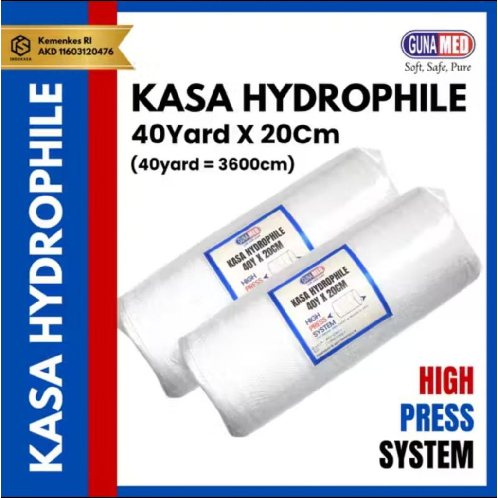 GUNAMED KASA HIDROFIL 40yard x 20cm /PERBAN ROL/PERBAN GULUNG/PERBAN POTONG/ KASA STERIL / KASA ROLL