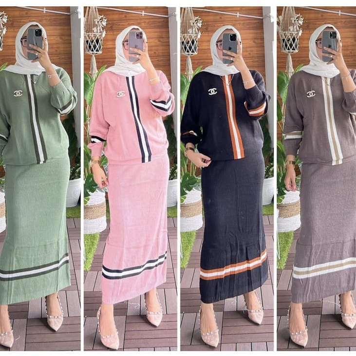 One Set Setelan Rok Span Batwing Polet Tebal Premium