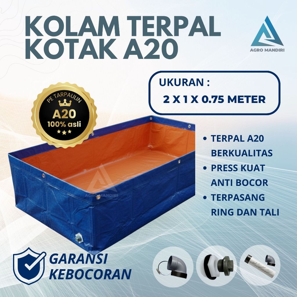 Kolam Terpal Kotak Korea A20 200x100x75 - 2x1x0.75 Kolam Budidaya Ikan Lele Nila Gurame