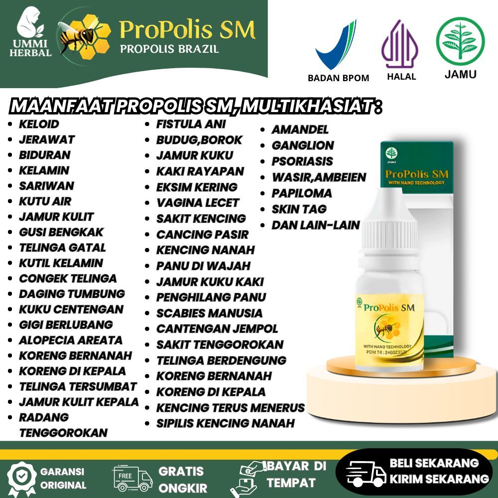 Propolis SM 100 % Original Herbal Multi Khasiat Obat Amandel, Sariawan, Kaki Rayapan, Cabtengan, Sak