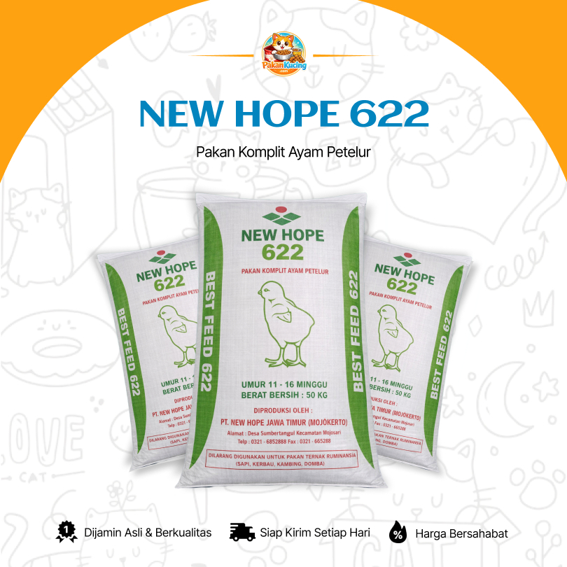NEW HOPE 622 – Pakan Komplit Ayam Petelur Pra Produksi (Usia 2–6 Bulan) | Best Feed 622 | REPACK | P