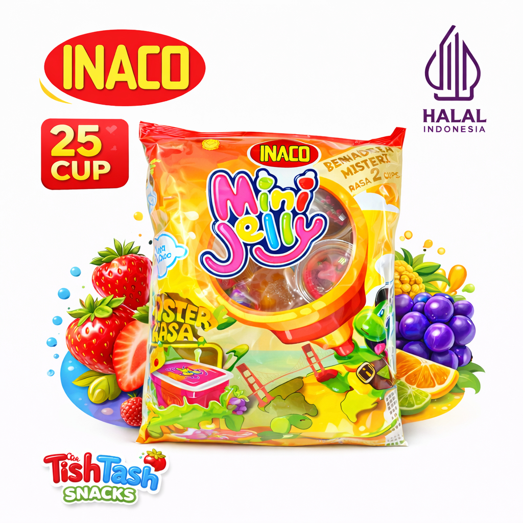 Inaco Mini Jelly  Juice Nata De Coco 25 + 2 Cup Mistery - Puding Kecil Stroberi Mangga Jeruk Apel An
