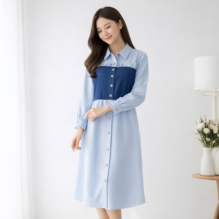 Kemeja Wanita Katun Kombinasi Kemben Levis Lepas Pasang | Tunik Casual Fashion Wanita