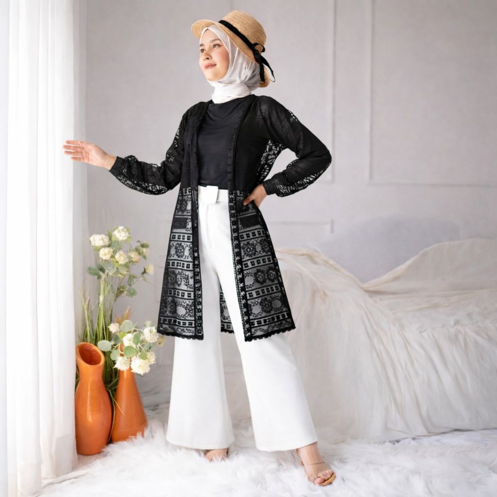Outer Brokat Kondangan Cardigan Wanita Kekinian Lengan Panjang Bahan Brokat Premium