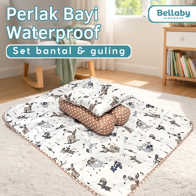 Perlak Bayi Waterproof Set Bantal Dan Guling Matras Bayi Alas Ompol Bayi Perlak Baby Alas Stroller