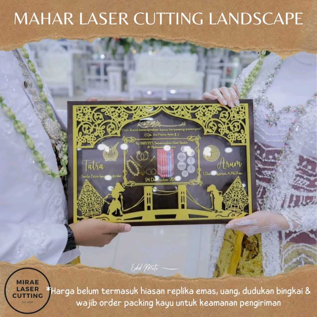 Mahar Nikah Bingkai Pernikahan Adat Palembang 30x45cm Mahar Laser Cutting Bingkai Akrilik
