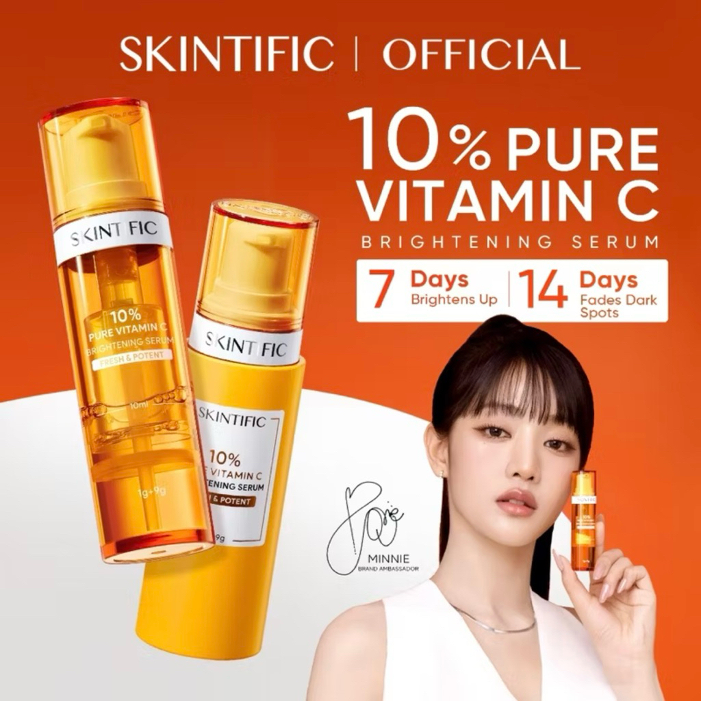 SKINTIFIC 10% Vitamin C Brightening Serum | VC Serum Wajah Pencerah untuk Flek Hitam, Bekas Jerawat 