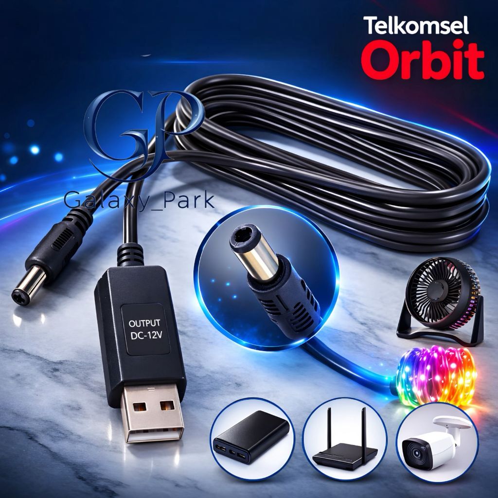Kabel Orbit 2Meter USB To DC-12V Casan Modem Ori Real IC 100% Router Telkomsel Star 2 Max Pro [GLX]