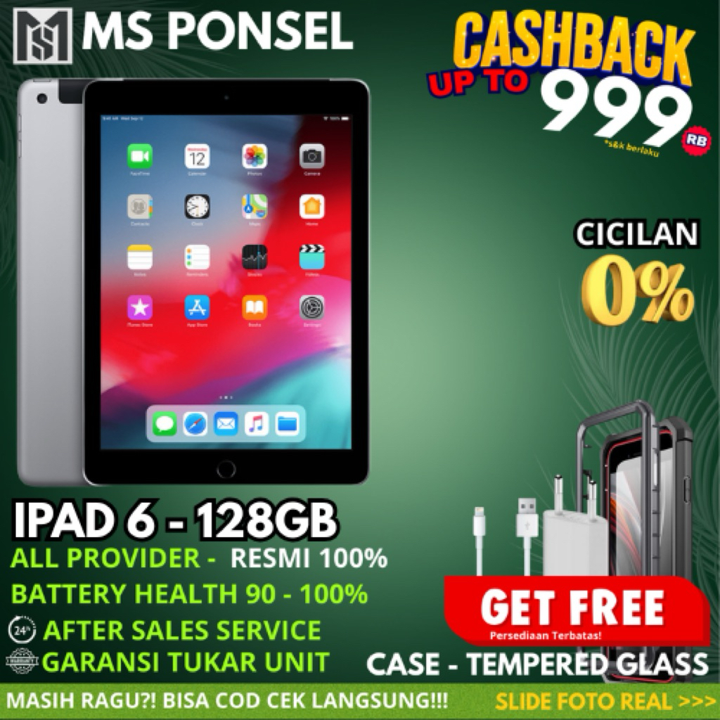 Apple Ipad 6 128GB |Wifi - Cellular |Second bergaransi terbaik