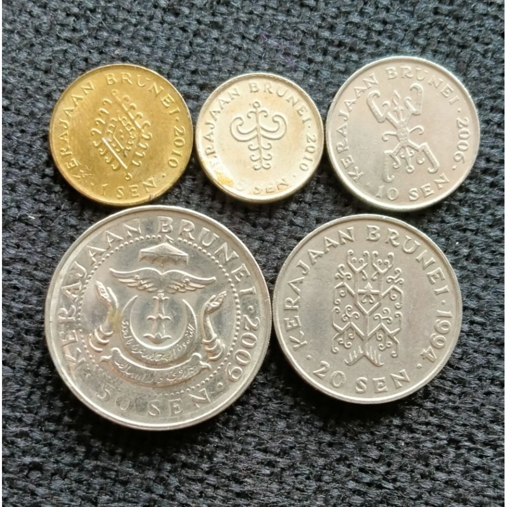 Set mini Koin Brunei 5 Keping 1 - 5 - 10 - 20 - 50 sen Hasanal Bolkiah