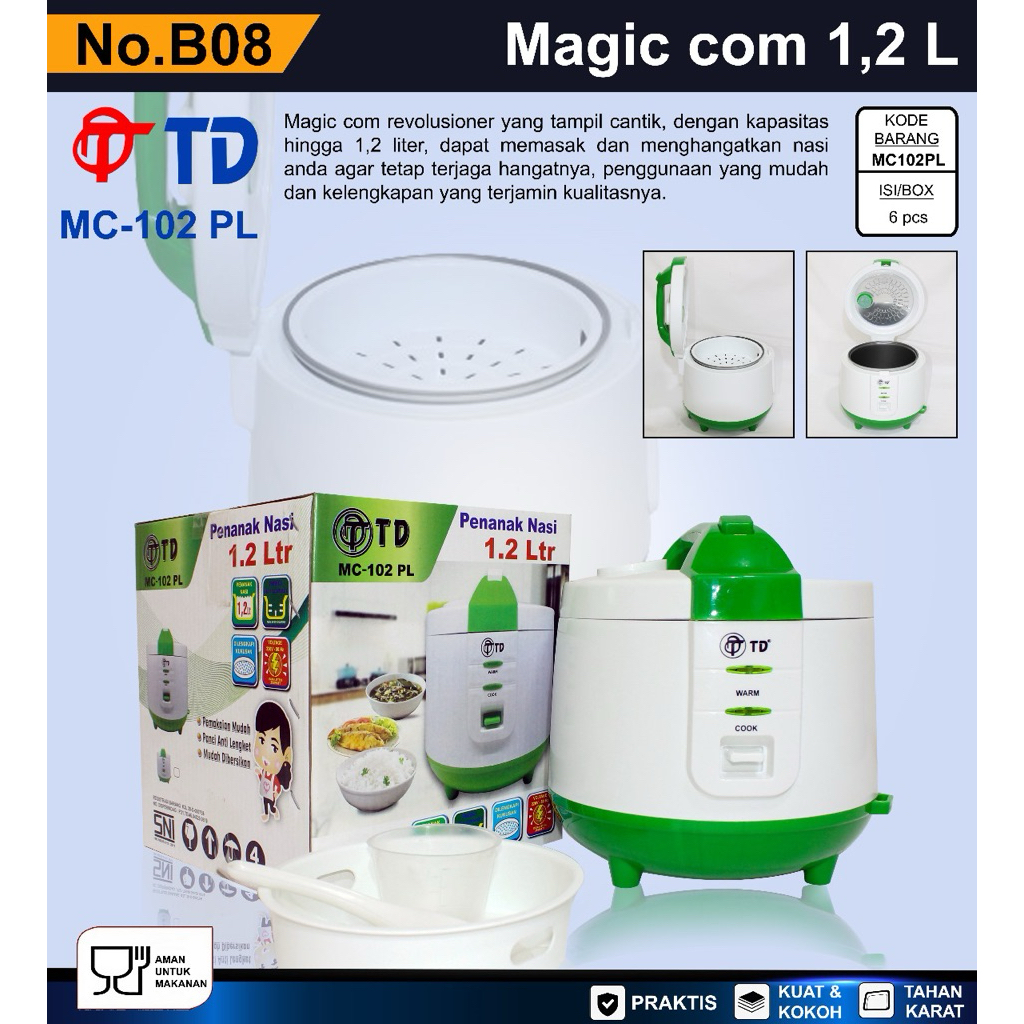 Magicom/Rice cooker merk TD 1.2L MC-102 PL