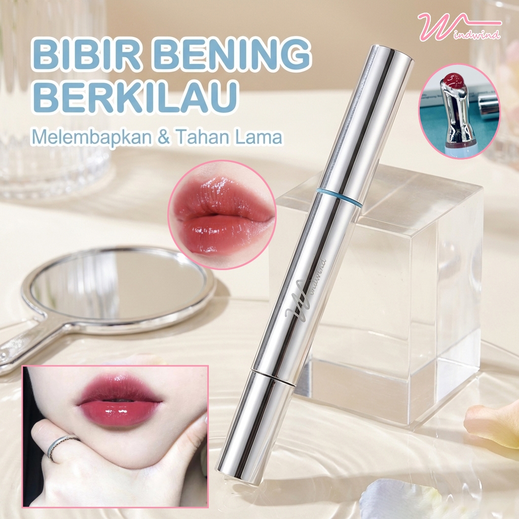 Windwind Serum Lip Glaze Watery Essence Lip Glaze Glossy berkilap Lembap & lembut Warna cantik