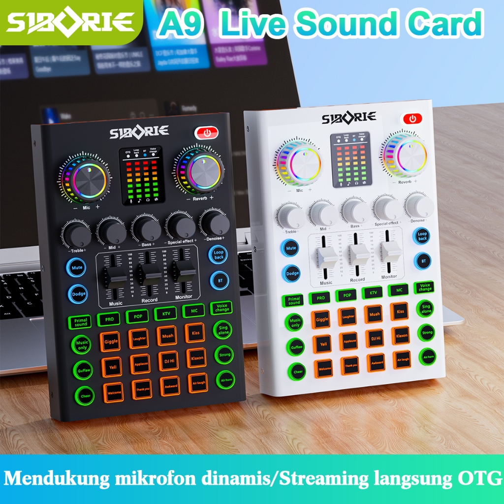 Siborie A9 Soundcard Audio USB External Karaoke Soundcard Mic Mixer Bluetooth